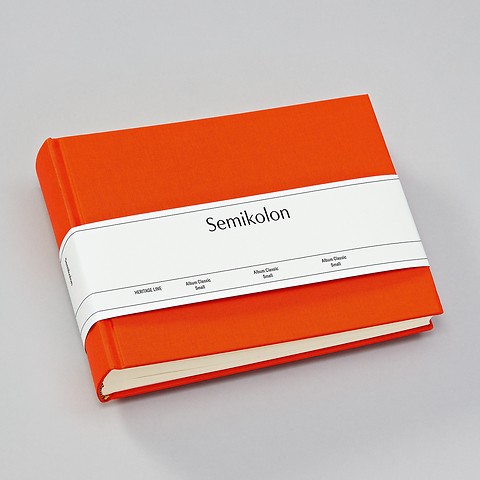 Album Small, 80pages, cream white mountning board, glassine paper,book linen cover, orange